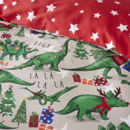 Happy Linen Company Christmas Dinosaur Glow In The Dark Reversible Duvet Cover Bedding Set in Taupe - Size: Single - thumbnail 6