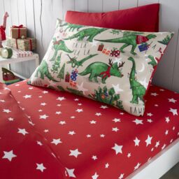 Happy Linen Company Christmas Dinosaur Glow In The Dark Reversible Duvet Cover Bedding Set in Taupe - Size: Single - thumbnail 4