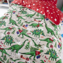 Happy Linen Company Christmas Dinosaur Glow In The Dark Reversible Duvet Cover Bedding Set in Taupe - Size: Single - thumbnail 5