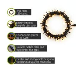 Pegdev LED String Lights Warm White Black Rubber IP65 Outdoor Indoor 5m - thumbnail 2