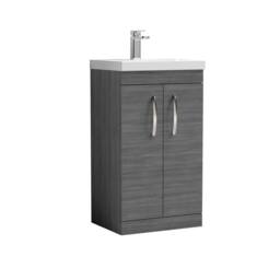Balterley Millwich 2 Door Vanity Basin Unit, Anthracite Woodgrain, 500mm in Grey - thumbnail 1