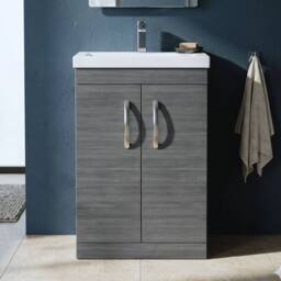 Balterley Millwich 2 Door Vanity Basin Unit, Anthracite Woodgrain, 500mm in Grey - thumbnail 5