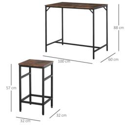 STILVORA Bar Table Set with 4 Stools & wooden structure in Brown - thumbnail 4
