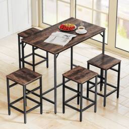 STILVORA Bar Table Set with 4 Stools & wooden structure in Brown - thumbnail 3