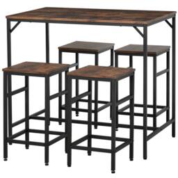 STILVORA Bar Table Set with 4 Stools & wooden structure in Brown - thumbnail 5