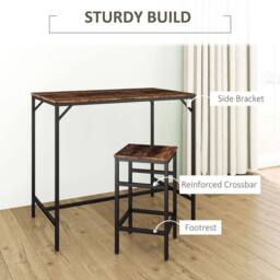 STILVORA Bar Table Set with 4 Stools & wooden structure in Brown - thumbnail 7