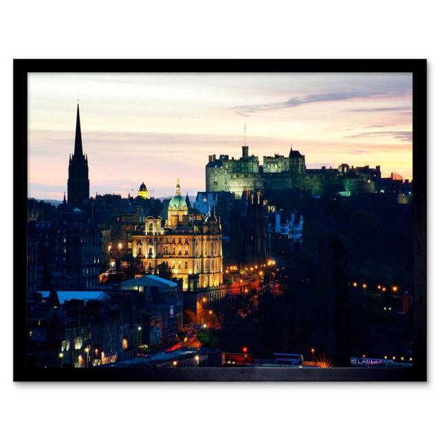 "Artery8 Photo Cityscape Skyline Edinburgh Castle Sunset Dusk Framed Art Print - Size: W12"" x H16""" - image 1