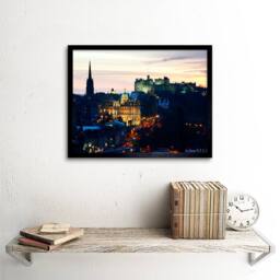 "Artery8 Photo Cityscape Skyline Edinburgh Castle Sunset Dusk Framed Art Print - Size: W12"" x H16""" - thumbnail 2