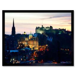 "Artery8 Photo Cityscape Skyline Edinburgh Castle Sunset Dusk Framed Art Print - Size: W12"" x H16""" - thumbnail 1