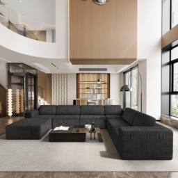 Dprodo Corduroy Modular Sofa, 6 Seater Corner Couch, 25V9 in Black - thumbnail 8