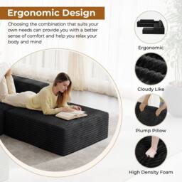 Dprodo Corduroy Modular Sofa, 6 Seater Corner Couch, 25V9 in Black - thumbnail 5