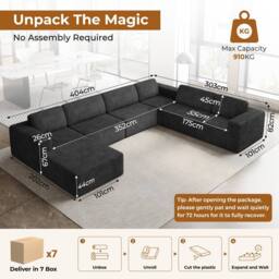 Dprodo Corduroy Modular Sofa, 6 Seater Corner Couch, 25V9 in Black - thumbnail 2