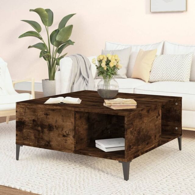 Berkfield Home Coffee Table Smoked Oak 80x80x36.5 cm Engineered Wood in Brown - image 1