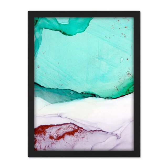 "Artery8 Wall Art Print Abstract Paint With Green Copper Large Large Framed Wall Décor Art in White - Size: W18"" x H24""" - image 1