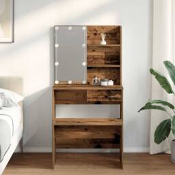 Berkfield Home Dressing Table Set with LED Old Wood Engineered Wood in Brown - thumbnail 3