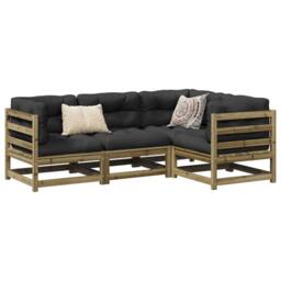 Berkfield Home 4 Piece Garden Sofa Set Impregnated Wood Pine in Brown - thumbnail 1