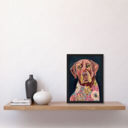 Artery8 Dog Lover Floral Red Labrador Folk Watercolour Framed Wall Art in Pink - Size: A4 - thumbnail 4