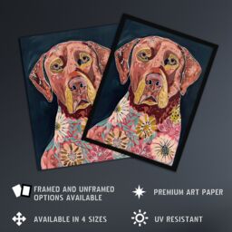 Artery8 Dog Lover Floral Red Labrador Folk Watercolour Framed Wall Art in Pink - Size: A4 - thumbnail 2