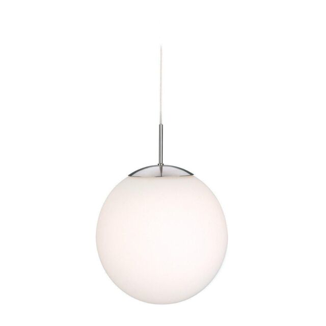 Netlighting Globe 1 Light Ceiling Pendant Brushed Steel Opal White Glass E27 in Grey