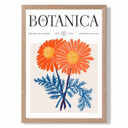 ARTZE Blue & Orange Chrysanthemum Flower Market Exhibition Framed Print SIZE: A4 with Oak Frame - Size: A2