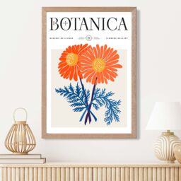 ARTZE Blue & Orange Chrysanthemum Flower Market Exhibition Framed Print SIZE: A4 with Oak Frame - Size: A2 - thumbnail 2