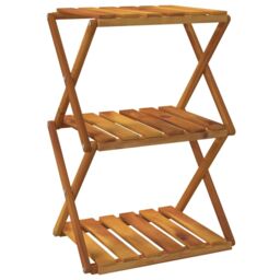 Berkfield Home 3-Tier Folding Shelf Brown 43x31x63 cm Solid Wood Acacia - Size: 43 x 31 x 63 cm - thumbnail 2