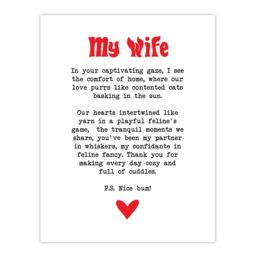 "Artery8 Love Poem Cat Lover Wife Romantic Poetry Fun Wall Art Print in White - Size: W24"" x H32""" - thumbnail 1