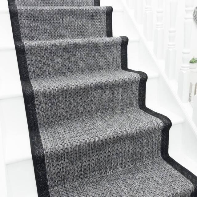 runrug Stair Runner Carpet - Durable, Non-Slip, 7mm - 'Gingham' in Dark Grey - Size: 80 cm x 690 cm