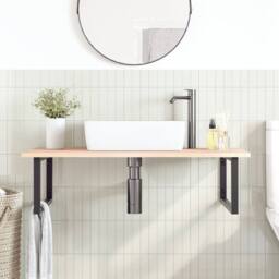 Berkfield Home Basin Shelf Wall Mounted Steel & Solid Wood Oak in Light Oak - thumbnail 3