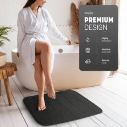 Keplin Memory Foam Bath Mat, Ultra-Soft, Highly Absorbent, Non-Slip, 50x60cm in Black - Size: 50 cm x 50 cm - thumbnail 3