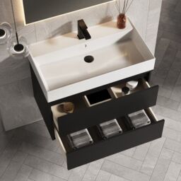Banyetti Venti 800mm Wall Hung Vanity with Veneto 1 Tap Hole Basin - Matt Black