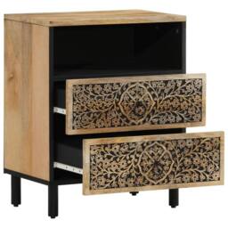 Berkfield Home Bedside Cabinet 50x33x60 cm Solid Wood Mango in Brown - Size: 50 x 33 x 60 cm - thumbnail 4