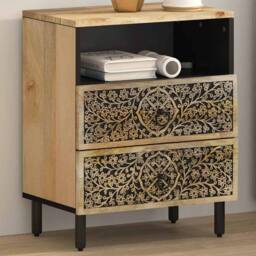 Berkfield Home Bedside Cabinet 50x33x60 cm Solid Wood Mango in Brown - Size: 50 x 33 x 60 cm - thumbnail 2