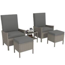 OUTSUNNY 5 PCS Rattan Garden Furniture Set w/ Chairs, Stools, Table in Dark Grey - thumbnail 2