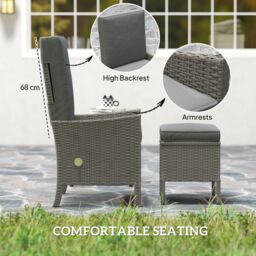 OUTSUNNY 5 PCS Rattan Garden Furniture Set w/ Chairs, Stools, Table in Dark Grey - thumbnail 5