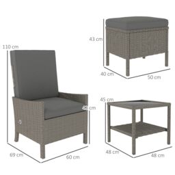 OUTSUNNY 5 PCS Rattan Garden Furniture Set w/ Chairs, Stools, Table in Dark Grey - thumbnail 3