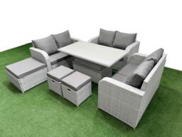 Fimous 9 Seater PE Wicker Rattan Furniture Sofa Sets with Adjustable Lifting Dining or Coffee Table 2 Seater Love Sofa 3 Stool Light Grey - thumbnail 2