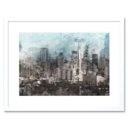"Artery8 Wall Art Print Seattle City Skyline Framed in White - Size: W7"" x H9""" - thumbnail 1