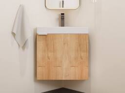 Vente-unique Corner Suspended Light Natural Oak Hand Basin Unit - 56 Cm - MANODO in Light Oak - thumbnail 3