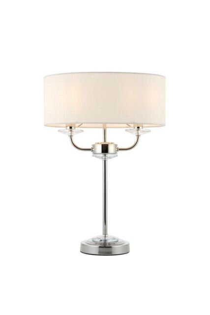 Netlighting Nixon 2 Light Table Lamp Nickel Plate White Silk Effect Crystal Glass E14