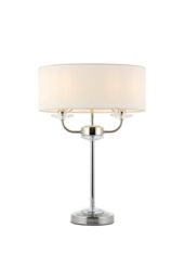 Netlighting Nixon 2 Light Table Lamp Nickel Plate White Silk Effect Crystal Glass E14