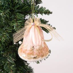 Shatchi 3Pcs Light Pink Santa Bell 8x10cm - Christmas Tree Hanging Decorations Ornaments Fairy Tale - Size: 8x10 cm - thumbnail 6