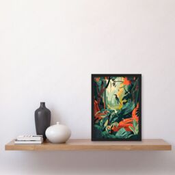 Artery8 Amazon Rainforest Diverse Flora & Tropical Birds Artwork Framed Wall Art Print A4 in Black - thumbnail 2