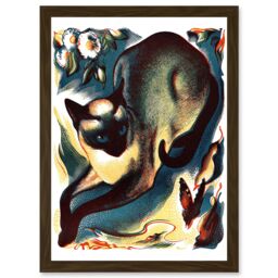 Artery8 Siamese Cat Butterfly Animal Artwork Framed Wall Art Print A4 in Brown - thumbnail 1