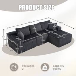 Direct Wicker Modular Sectional Sofa, L Shaped Comfy Cloud Couch in Dark Grey - Size: 3 Seater - thumbnail 7