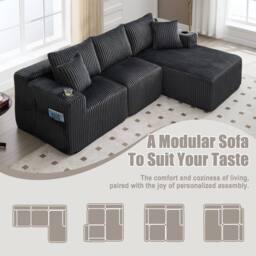 Direct Wicker Modular Sectional Sofa, L Shaped Comfy Cloud Couch in Dark Grey - Size: 3 Seater - thumbnail 5