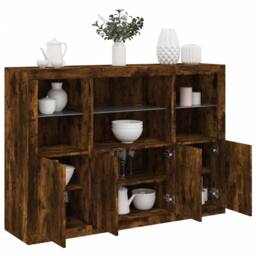 Berkfield Home Sideboards with LED Lights 3 pcs Smoked Oak Engineered Wood in Brown - thumbnail 2