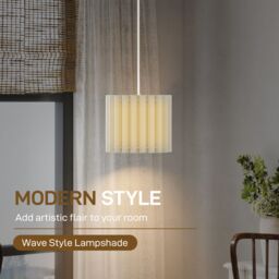 HOMCOM Linen Pendant Light, E27 Lampshade for Living Room, Bedroom in White - thumbnail 4