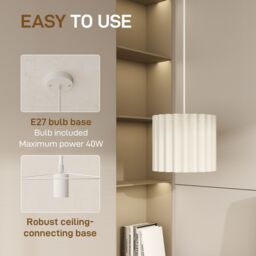 HOMCOM Linen Pendant Light, E27 Lampshade for Living Room, Bedroom in White - thumbnail 5