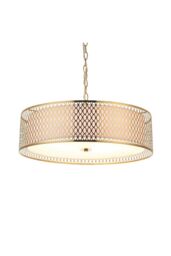 Netlighting Cordero Single Pendant Ceiling Lamp Gold Effect Plate White Fabric Frosted Glass in Clear